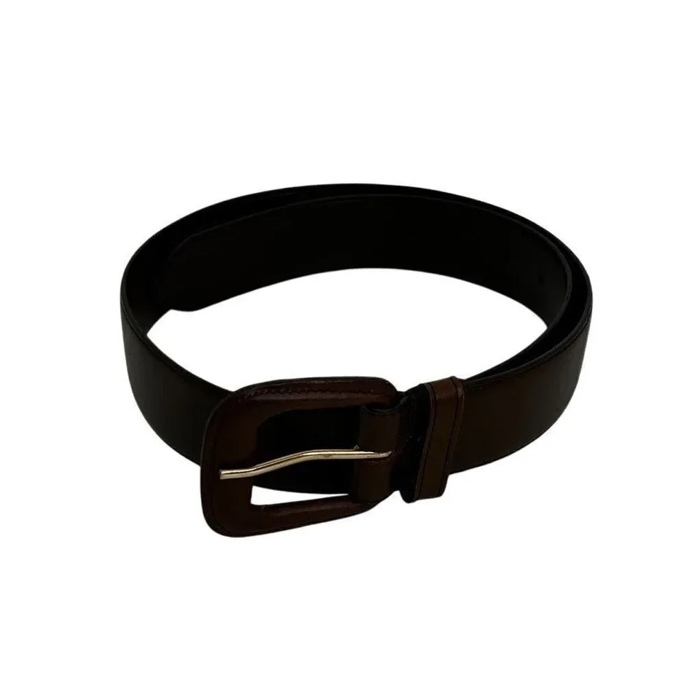 Vintage Ritz Belt Womens Large Dark Brown Genuine Leather Wide Waist Buckle